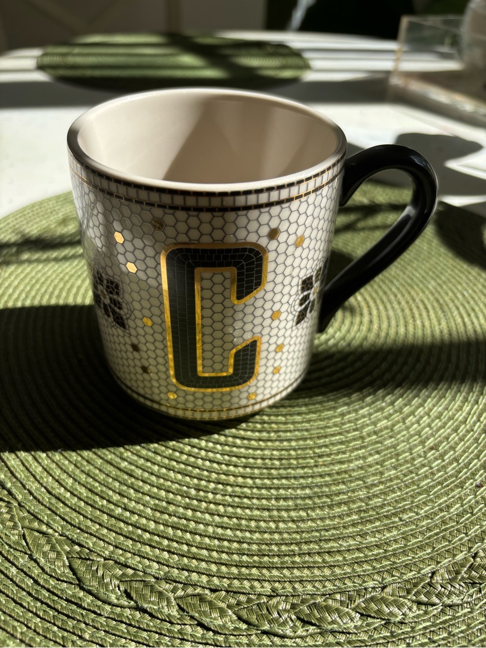 Anthropologie Bistro Tile Margot stoneMonogram 'C' Ceramic Mug